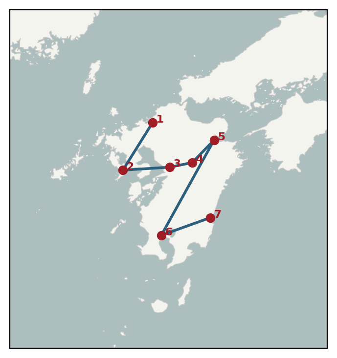 Kyushu loop · route map, default style